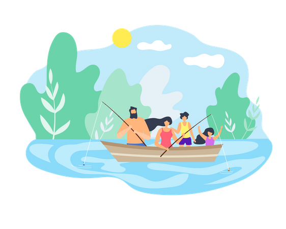 Family enjoying fishing in the lake Illustration