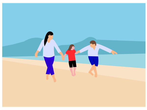 Family enjoying fun at beach  Illustration