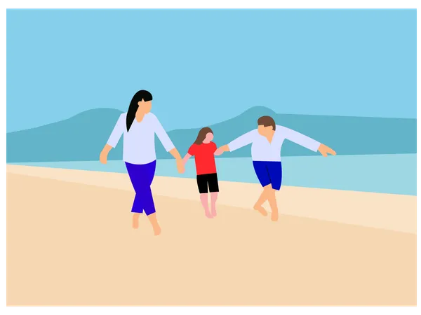 Family enjoying fun at beach  Illustration