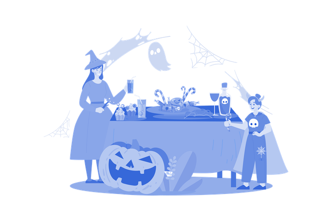 Family enjoying halloween party  Illustration