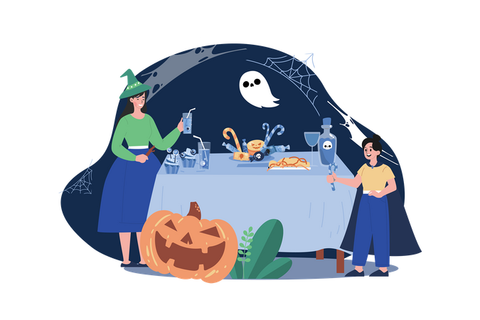 Family enjoying halloween party Illustration