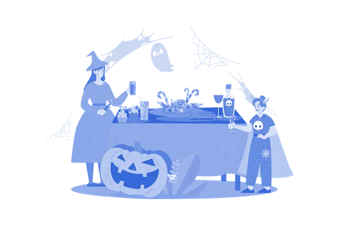 Family enjoying halloween party  Illustration