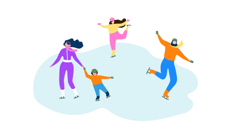 Family enjoying Ice Skating  Illustration