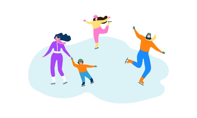Family enjoying Ice Skating  Illustration
