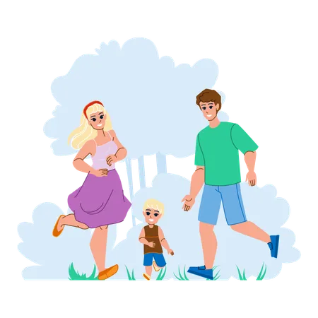 Family Running Vector Happy Together Run Fun Summer Mother Woman Child Young Joy Family Ma Son Family Running Character People Flat Cartoon Illustration Illustration