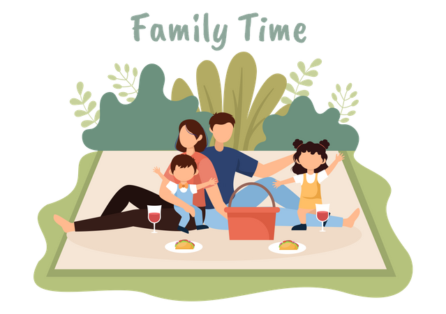 Family Enjoying in Picnic Time Illustration