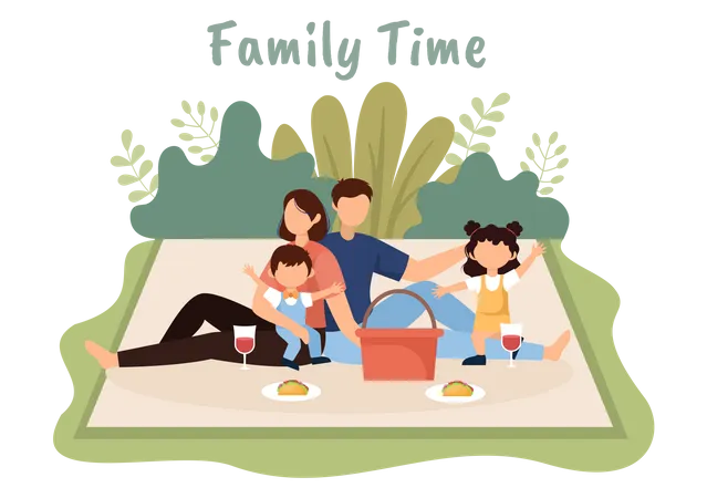 Family Enjoying in Picnic Time Illustration