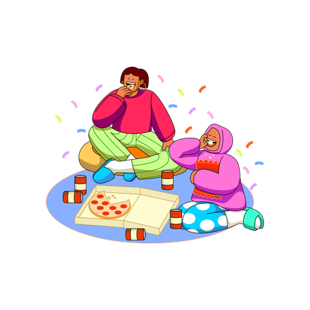 Family enjoying lunch on New Year day  Illustration