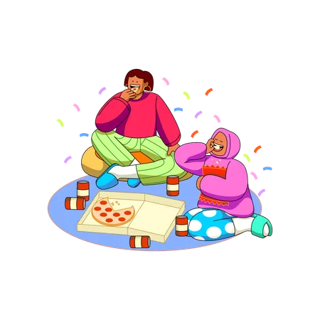 Family enjoying lunch on New Year day  Illustration