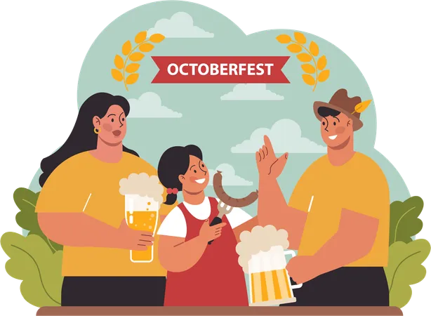 Family enjoying Octoberfest  Illustration