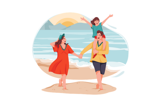Family enjoying on beach Illustration