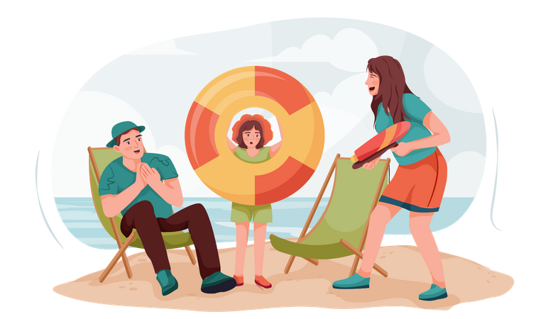 Family enjoying on beach  Illustration