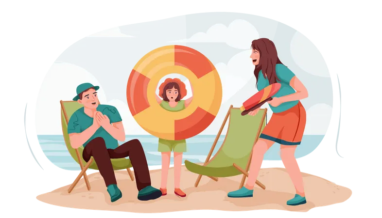 Family enjoying on beach  Illustration