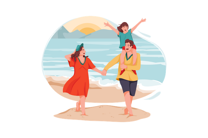 Family enjoying on beach  Illustration