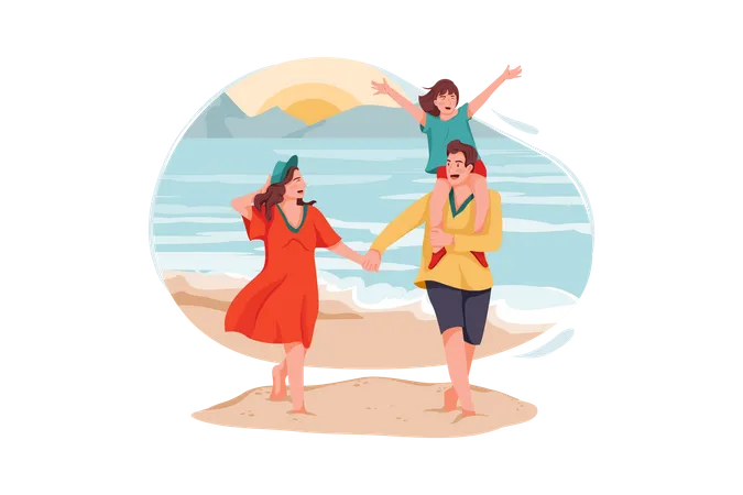 Family enjoying on beach  Illustration