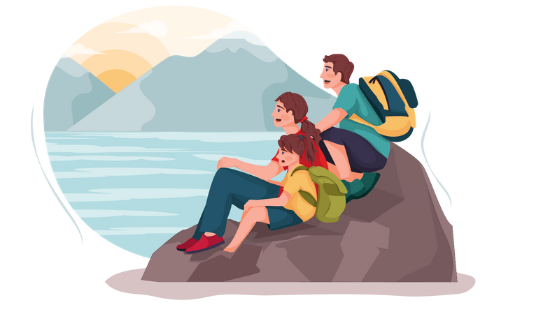 Family enjoying on lake side Illustration