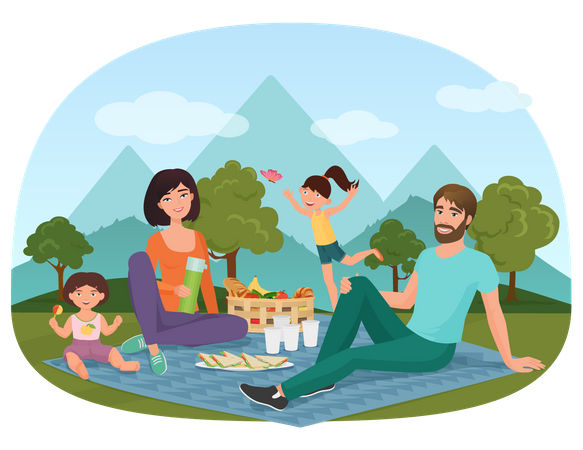 Family enjoying picnic  Illustration