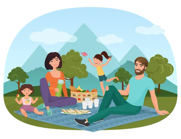 Family enjoying picnic  일러스트레이션