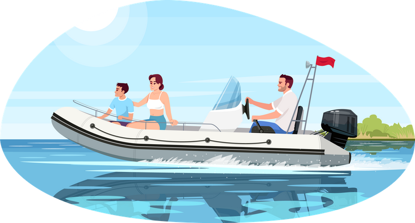 Family enjoying speedboat ride  Illustration