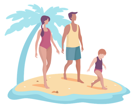 Family enjoying summer at beach  イラスト