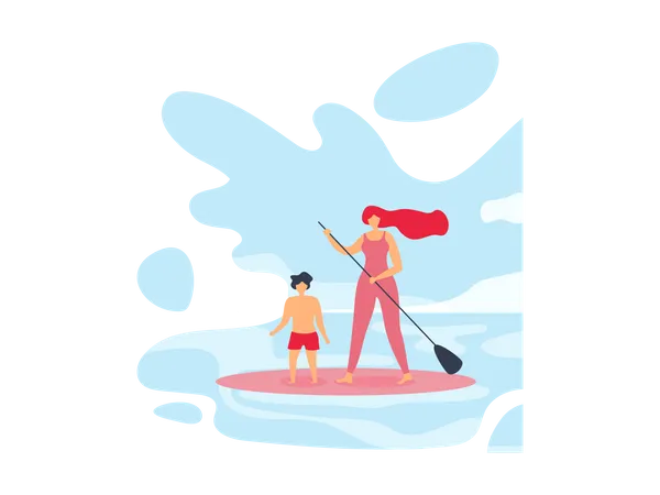 Family enjoying surfing Illustration