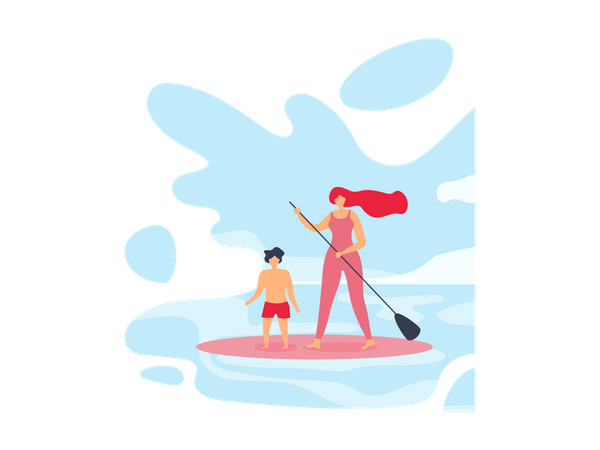 Family enjoying surfing  Illustration