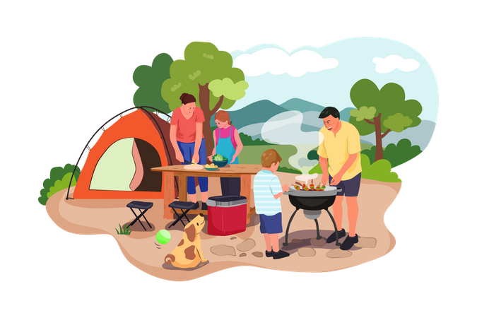 Family enjoying vacation Illustration
