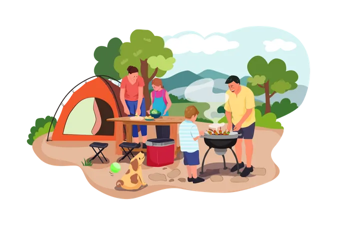 Family enjoying vacation  Illustration