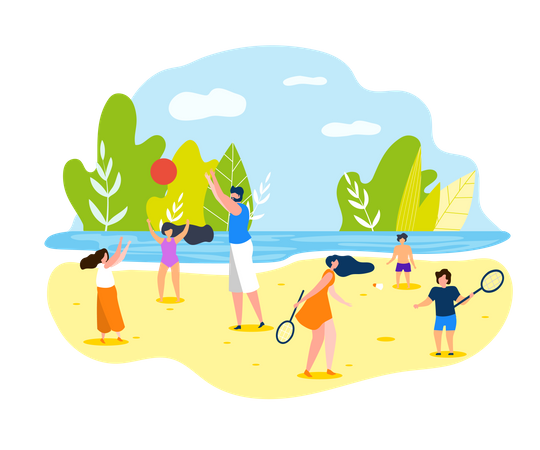 Family enjoying vacation on the beach Illustration