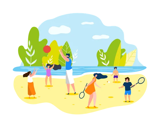 Family enjoying vacation on the beach Illustration
