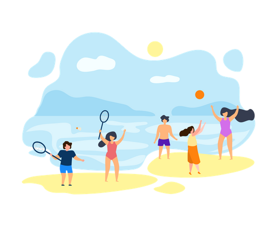 Family enjoying vacation on the beach  Illustration