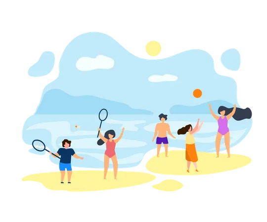 Family enjoying vacation on the beach  Illustration