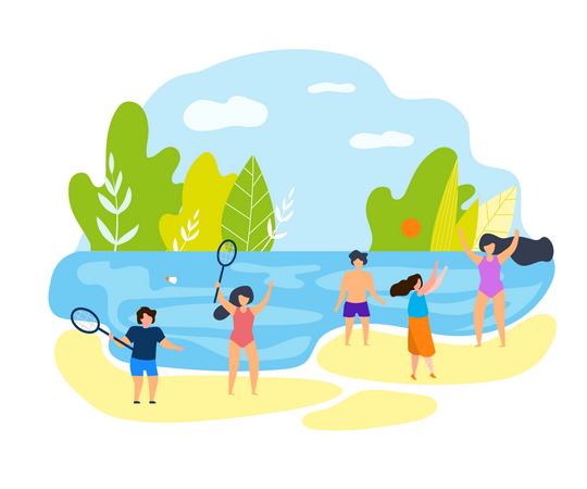 Family enjoying vacation on the beach  Illustration