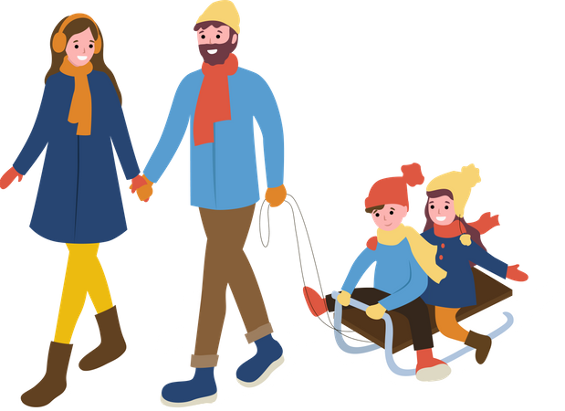 Family enjoying winter trip  Illustration