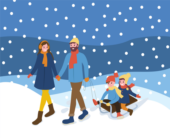 Family enjoying winter trip  Illustration