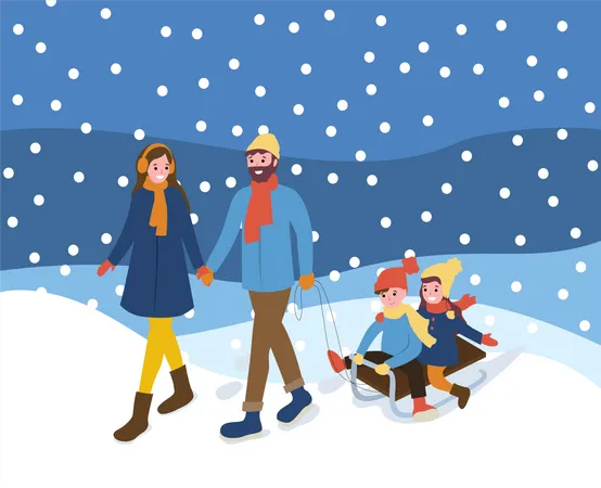 Family enjoying winter trip  Illustration