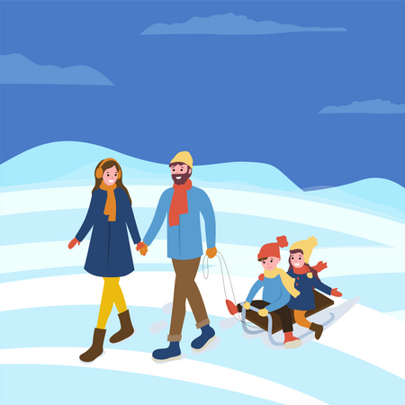 Family enjoying winter trip  Illustration