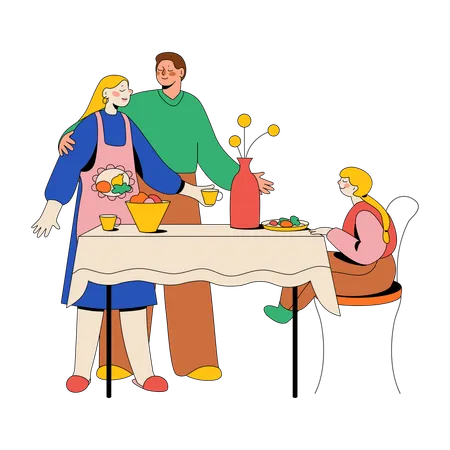Family Enjoys A Delicious Breakfast  Illustration