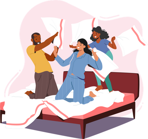 Family Fight on Pillows  Illustration