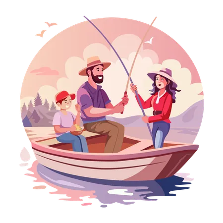 Family Fishing  Illustration