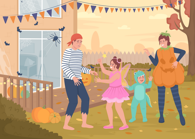 Family fun at backyard  Illustration