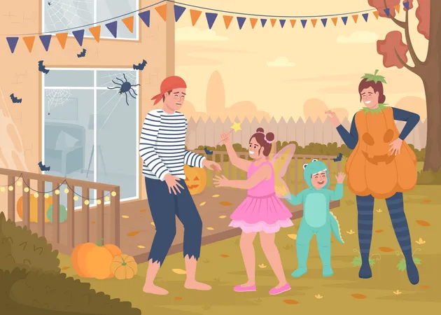 Family fun at backyard  Illustration