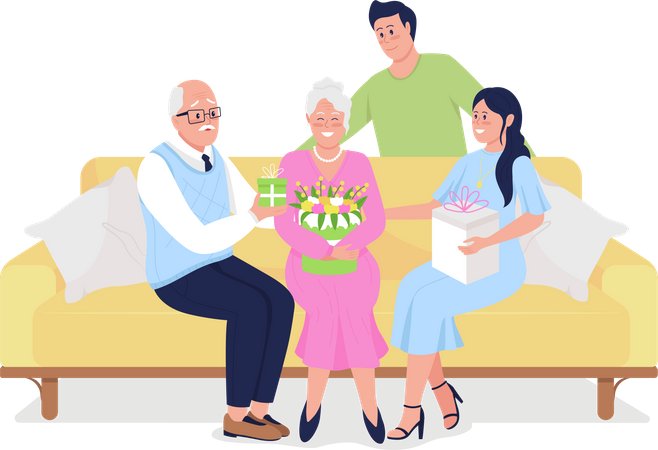 Family generations celebrate holiday together  Illustration