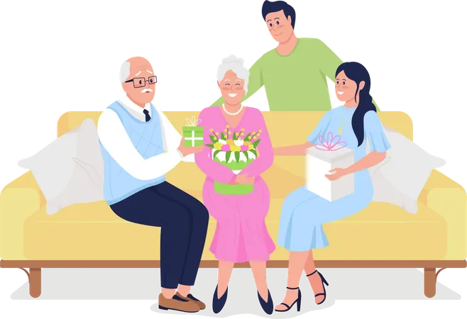 Family generations celebrate holiday together  Illustration