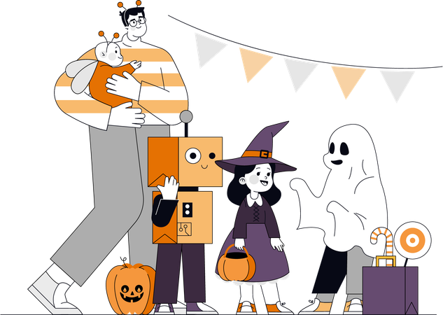 Family gets ready for Halloween party  Illustration