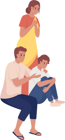 Family getting anxious while sitting together  イラスト