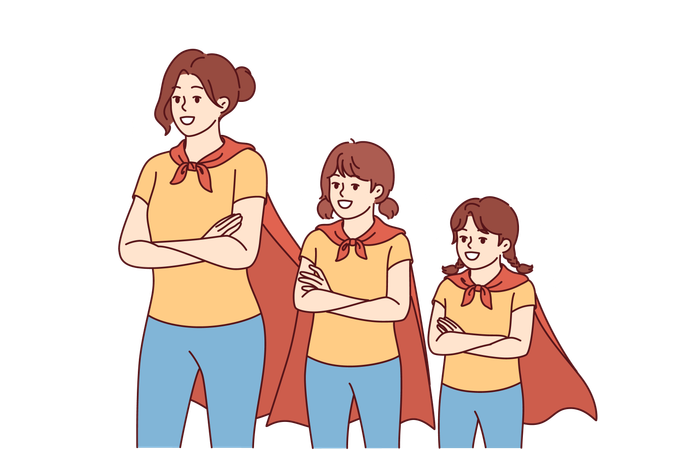 Family girls are in superhero costume  Illustration