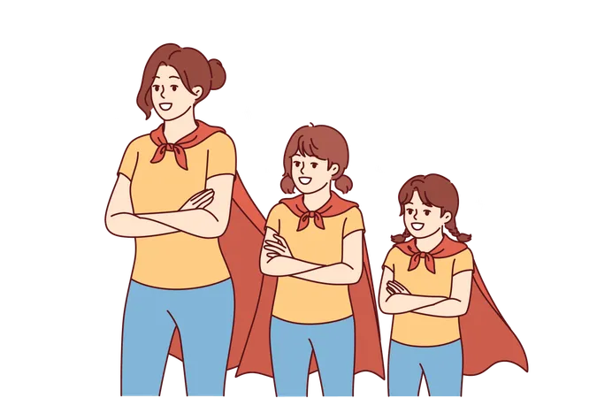 Family girls are in superhero costume  Illustration