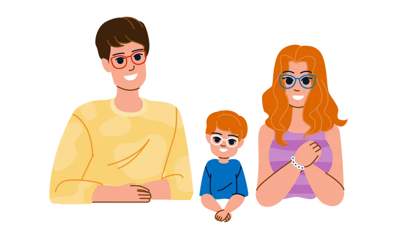 Family Glasses Vector Happy Eyeglasses Woman Father Man Portrait Smile Parent Love Together Kid Child Family Glasses Character People Flat Cartoon Illustration Illustration