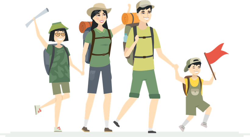 Family goes for hiking  Illustration